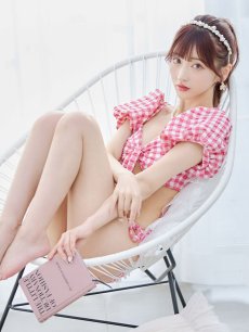 画像5: 【即日発送！】【ビキニ】【水着】ギンガムチェックパフスリビキニ 2点セット[YMT] (5)