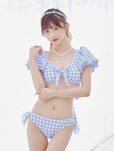 画像25: 【即日発送！】【ビキニ】【水着】ギンガムチェックパフスリビキニ 2点セット[YMT] (25)