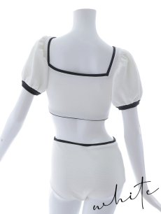 画像18: 【即日発送！】【ビキニ】韓国っぽパフスリパイピングビキニ 2点セット【水着】[YMT] (18)