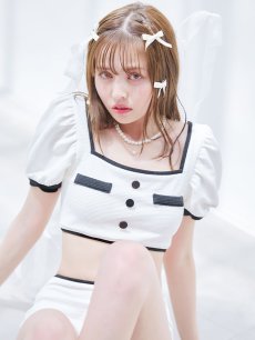 画像12: 【即日発送！】【ビキニ】韓国っぽパフスリパイピングビキニ 2点セット【水着】[YMT] (12)