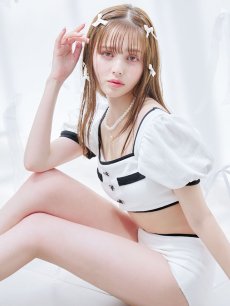 画像3: 【即日発送！】【ビキニ】韓国っぽパフスリパイピングビキニ 2点セット【水着】[YMT] (3)