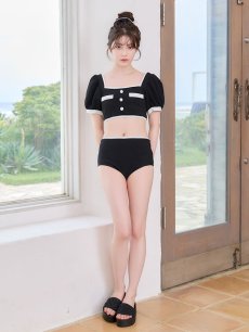 画像20: 【即日発送！】【ビキニ】韓国っぽパフスリパイピングビキニ 2点セット【水着】[FB01] (20)
