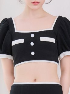 画像29: 【即日発送！】【ビキニ】韓国っぽパフスリパイピングビキニ 2点セット【水着】[FB01] (29)