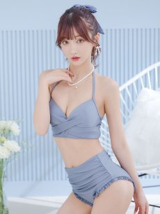 画像16: 【即日発送】【ビキニ】【水着】シアーチュニック付きハイウエストビキニ 3点セット[YMT] (16)