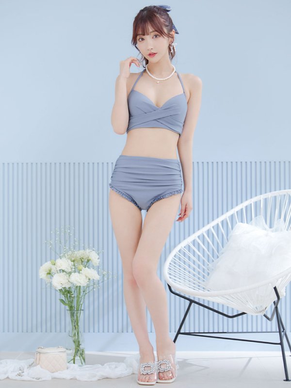 即日発送】【ビキニ】【水着】シアーチュニック付きハイウエストビキニ
