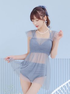 画像10: 【即日発送】【ビキニ】【水着】シアーチュニック付きハイウエストビキニ 3点セット[YMT] (10)