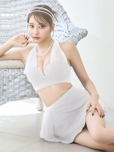 画像2: 【即日発送】【ビキニ】【水着】シアーホルターネックスカート付きビキニ 3点セット[YMT] (2)