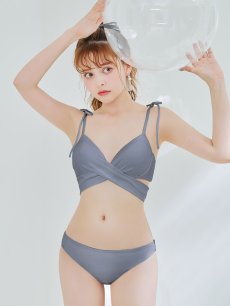 画像1: 【即日発送】【ビキニ】【水着】バッククロスリボンワンカラービキニ 2点セット [YMT] (1)