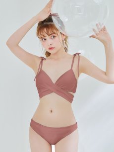 画像4: 【即日発送】【ビキニ】【水着】バッククロスリボンワンカラービキニ 2点セット [YMT] (4)