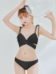 画像7: 【即日発送】【ビキニ】【水着】バッククロスリボンワンカラービキニ 2点セット [YMT] (7)