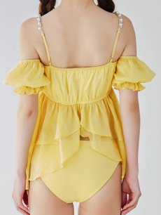 画像43: 【即日発送】【ビキニ】【水着】フリルシフォン×オフショルダー ビキニ  2点セット[YMT] (43)