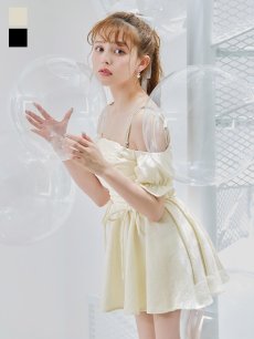 画像2: 【即日発送】【ビキニ】【水着】ビジューオフショルダーワンピースビキニ2点セット [YMT] (2)