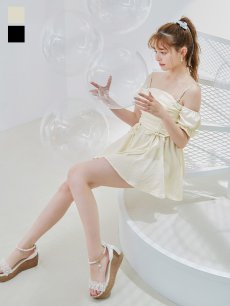 画像3: 【即日発送】【ビキニ】【水着】ビジューオフショルダーワンピースビキニ2点セット [YMT] (3)