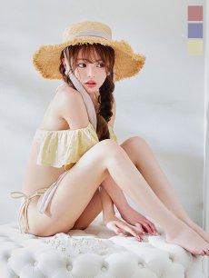 画像3: 【即日発送】【ビキニ】【水着】ビジューオフショルダーフリルビキニ 2点セット[YMT] (3)