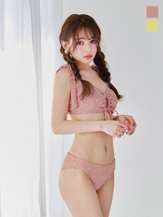 画像2: 【即日発送】【ビキニ】【水着】 ビジューギャザーフロントリボンビキニ ビキニ 2点セット[YMT] (2)