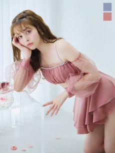 画像4: 【即日発送】【ビキニ】【水着】オフショルダーシアースリーブビキニ [YMT] (4)