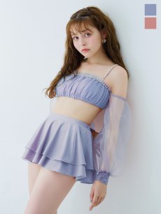 画像1: 【即日発送】【ビキニ】【水着】オフショルダーシアースリーブビキニ [YMT] (1)