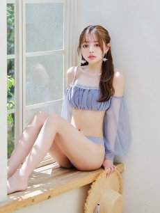 画像15: 【即日発送】【ビキニ】【水着】オフショルダーシアースリーブビキニ [YMT] (15)