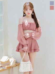 画像4: 【即日発送】【ビキニ】【水着】オフショルダーシアースリーブビキニ [YMT] (4)