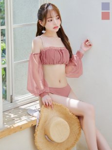 画像5: 【即日発送】【ビキニ】【水着】オフショルダーシアースリーブビキニ [YMT] (5)