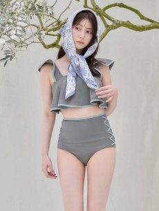画像4: 【ビキニ】【水着】フリル×バイカラー・ハイウエストビキニ 2点セット 2点セット[FB01]【予約 /6月上旬発送予定】 (4)
