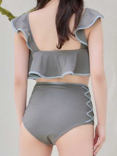 画像15: 【ビキニ】【水着】フリル×バイカラー・ハイウエストビキニ 2点セット 2点セット[FB01]【予約 /6月上旬発送予定】 (15)