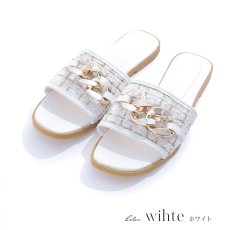 画像4: 【水着小物：ビーチサンダル】ゴールドチェーン付き/ ツイードサンダル[HC03] (4)