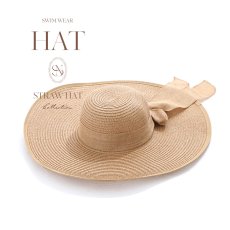 画像1: 【ビキニ】【水着小物：帽子】バックリボン/ シンプルストローハット[HC03] (1)