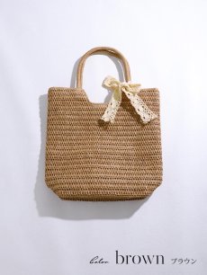 画像2: 【ビキニ】【水着小物：ビーチバッグ】レースリボン付きカゴバッグ【2カラー】[FB01] (2)