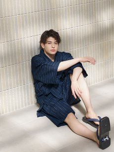 画像12: 【即日発送】【メンズ甚平】ネイビー地に白縞模様甚平  【甚平・下駄セット】[YMT] (12)