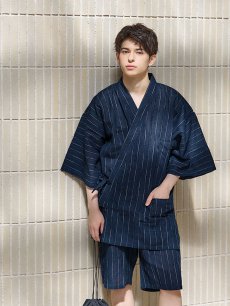 画像14: 【即日発送】【メンズ甚平】ネイビー地に白縞模様甚平  【甚平・下駄セット】[YMT] (14)