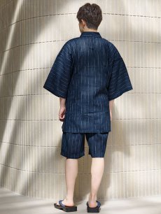 画像16: 【即日発送】【メンズ甚平】ネイビー地に白縞模様甚平  【甚平・下駄セット】[YMT] (16)