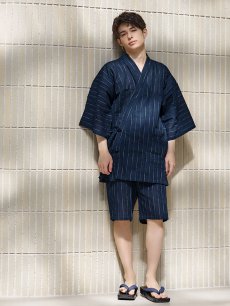 画像9: 【即日発送】【メンズ甚平】ネイビー地に白縞模様甚平  【甚平・下駄セット】[YMT] (9)