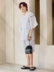 画像14: 【即日発送】【メンズ甚平】白地に黒縞模様甚平【甚平・帯・下駄セット】  [YMT] (14)