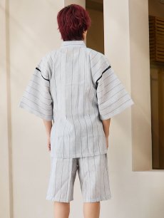 画像16: 【即日発送】【メンズ甚平】白地に黒縞模様甚平【甚平・帯・下駄セット】  [YMT] (16)