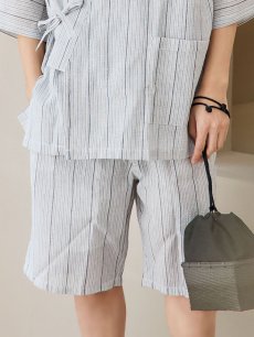 画像18: 【即日発送】【メンズ甚平】白地に黒縞模様甚平【甚平・帯・下駄セット】  [YMT] (18)