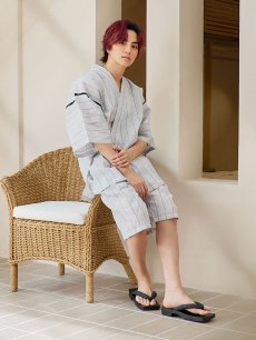 画像9: 【即日発送】【メンズ甚平】白地に黒縞模様甚平【甚平・帯・下駄セット】  [YMT] (9)