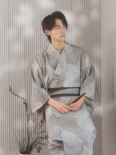 画像10: 【即日発送！】【メンズ浴衣】ベージュ幾何学的模様浴衣【浴衣・帯・下駄セット】 [YMT] (10)