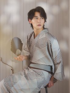 画像13: 【即日発送！】【メンズ浴衣】ベージュ幾何学的模様浴衣【浴衣・帯・下駄セット】 [YMT] (13)