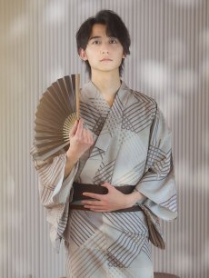 画像6: 【即日発送！】【メンズ浴衣】ベージュ幾何学的模様浴衣【浴衣・帯・下駄セット】 [YMT] (6)