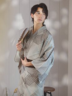 画像8: 【即日発送！】【メンズ浴衣】ベージュ幾何学的模様浴衣【浴衣・帯・下駄セット】 [YMT] (8)