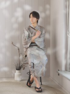 画像9: 【即日発送！】【メンズ浴衣】ベージュ幾何学的模様浴衣【浴衣・帯・下駄セット】 [YMT] (9)