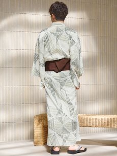 画像14: 【即日発送！】【メンズ浴衣】カーキグリーン幾何学的模様浴衣【浴衣・帯・下駄セット】 [FB03] (14)