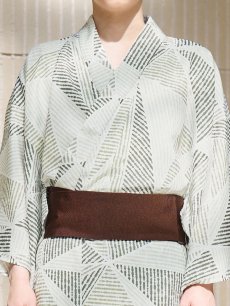 画像15: 【即日発送！】【メンズ浴衣】カーキグリーン幾何学的模様浴衣【浴衣・帯・下駄セット】 [FB03] (15)