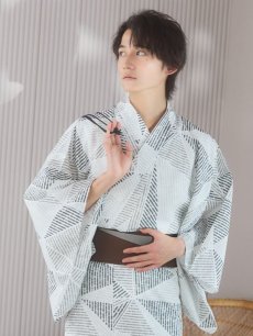 画像10: 【即日発送！】【メンズ浴衣】カーキグリーン幾何学的模様浴衣【浴衣・帯・下駄セット】 [YMT] (10)