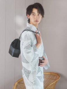 画像11: 【即日発送！】【メンズ浴衣】カーキグリーン幾何学的模様浴衣【浴衣・帯・下駄セット】 [YMT] (11)