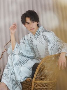 画像3: 【即日発送！】【メンズ浴衣】カーキグリーン幾何学的模様浴衣【浴衣・帯・下駄セット】 [YMT] (3)