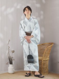 画像5: 【即日発送！】【メンズ浴衣】カーキグリーン幾何学的模様浴衣【浴衣・帯・下駄セット】 [YMT] (5)