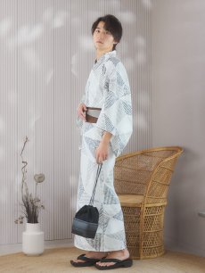 画像6: 【即日発送！】【メンズ浴衣】カーキグリーン幾何学的模様浴衣【浴衣・帯・下駄セット】 [YMT] (6)