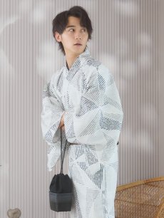 画像7: 【即日発送！】【メンズ浴衣】カーキグリーン幾何学的模様浴衣【浴衣・帯・下駄セット】 [YMT] (7)